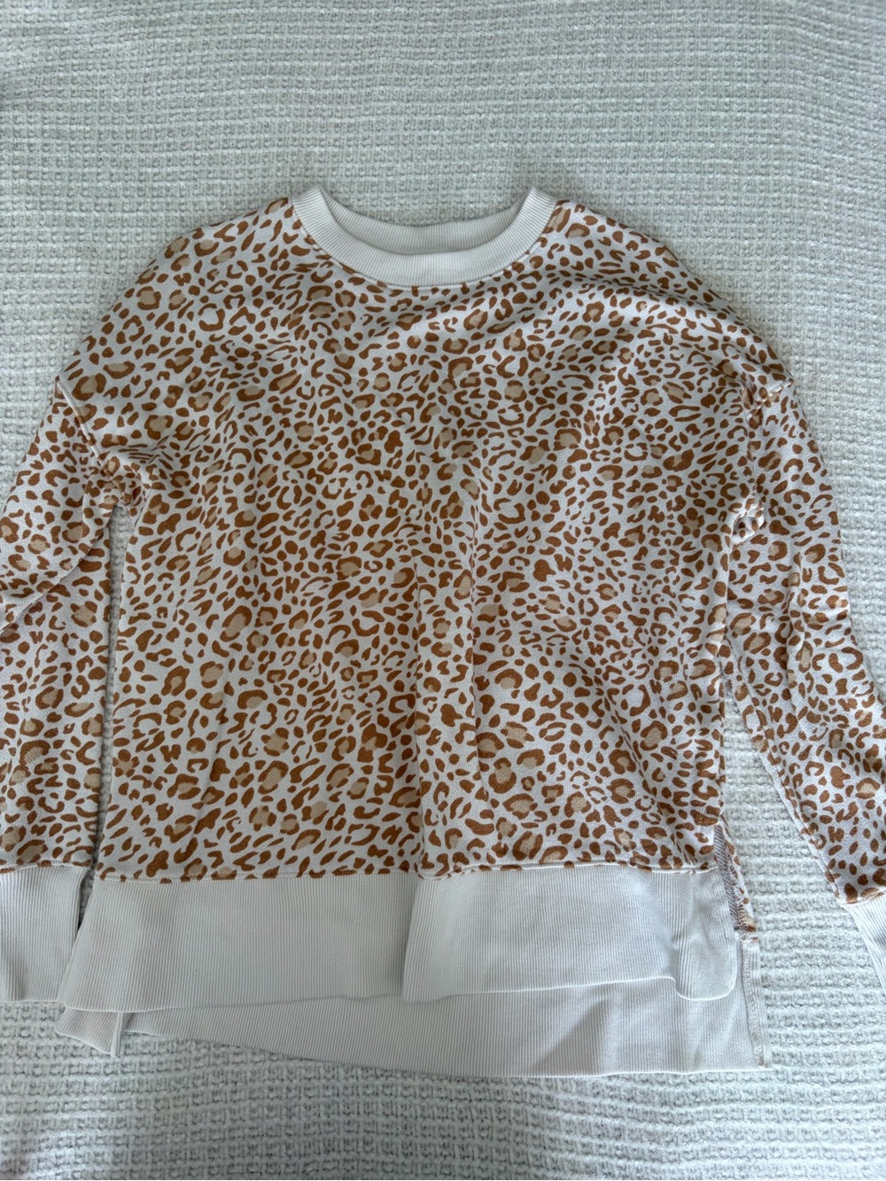Time and Tru Cream & Brown Leopard Crewneck Pullover